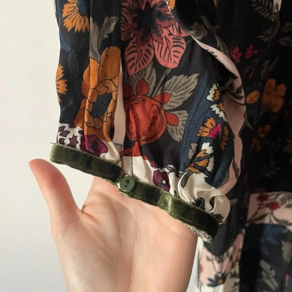 Zara Patchwork Boho  Maxi Dress Floral Print Velvet Trim Size Small - Picture 12 of 15
